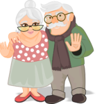 Desenho de casal de idosos dando tchau