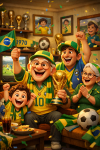 Crie uma imagem pixar 3d sem nada escrito com base no titulo Histórias de Torcedores que Nunca Perderam uma Copa Uma Paixão que Atravessa Décadas